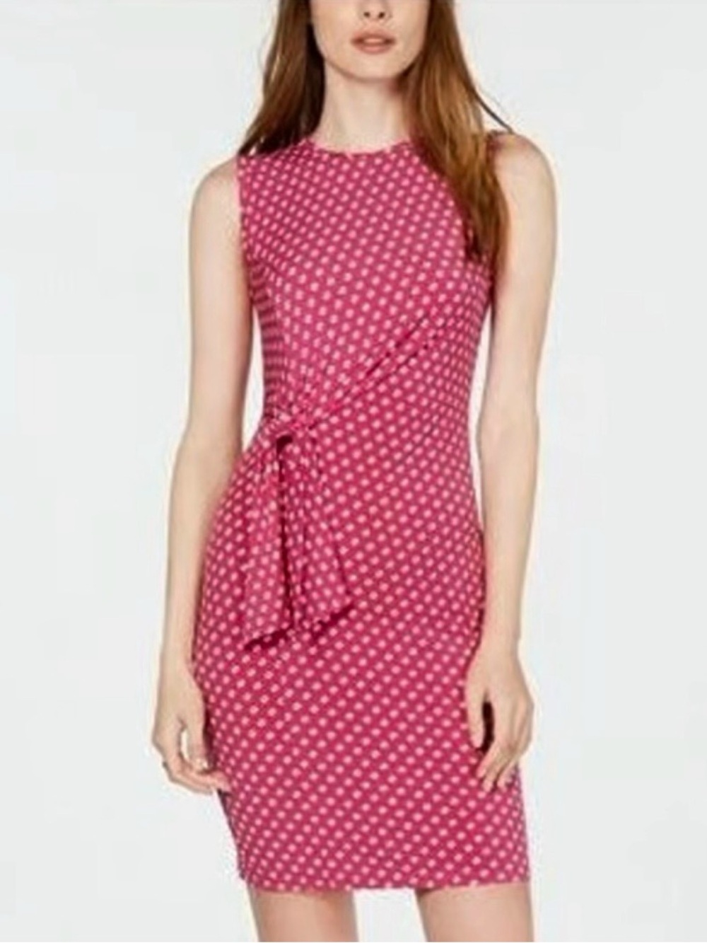New MICHAEL Michael Kors Sliced Dot Side Tie Dress Deep Fuchsia Brunch Shower XL